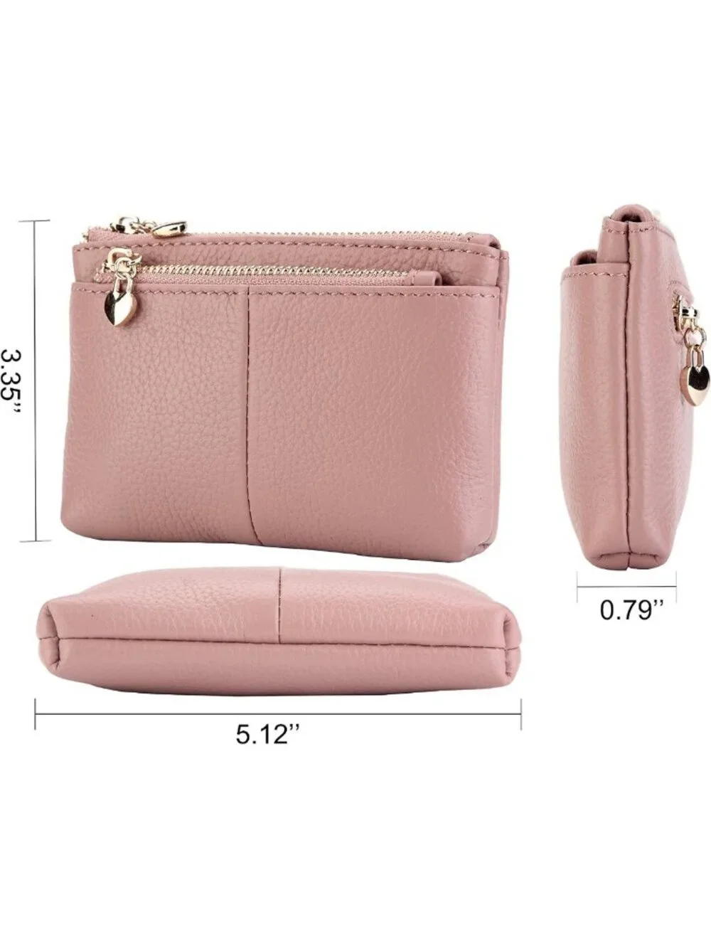 Genuine Leather Mini Coin Purse with Key Ring & Triple Zipper Card Holder Wallet